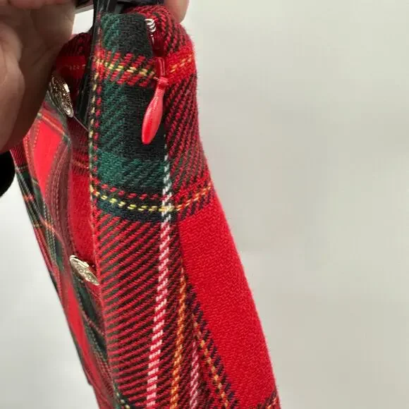 TALBOTS Wool Blend Red Plaid Skirt with Gold Hardware // 4 Petite - Picture 9 of 12